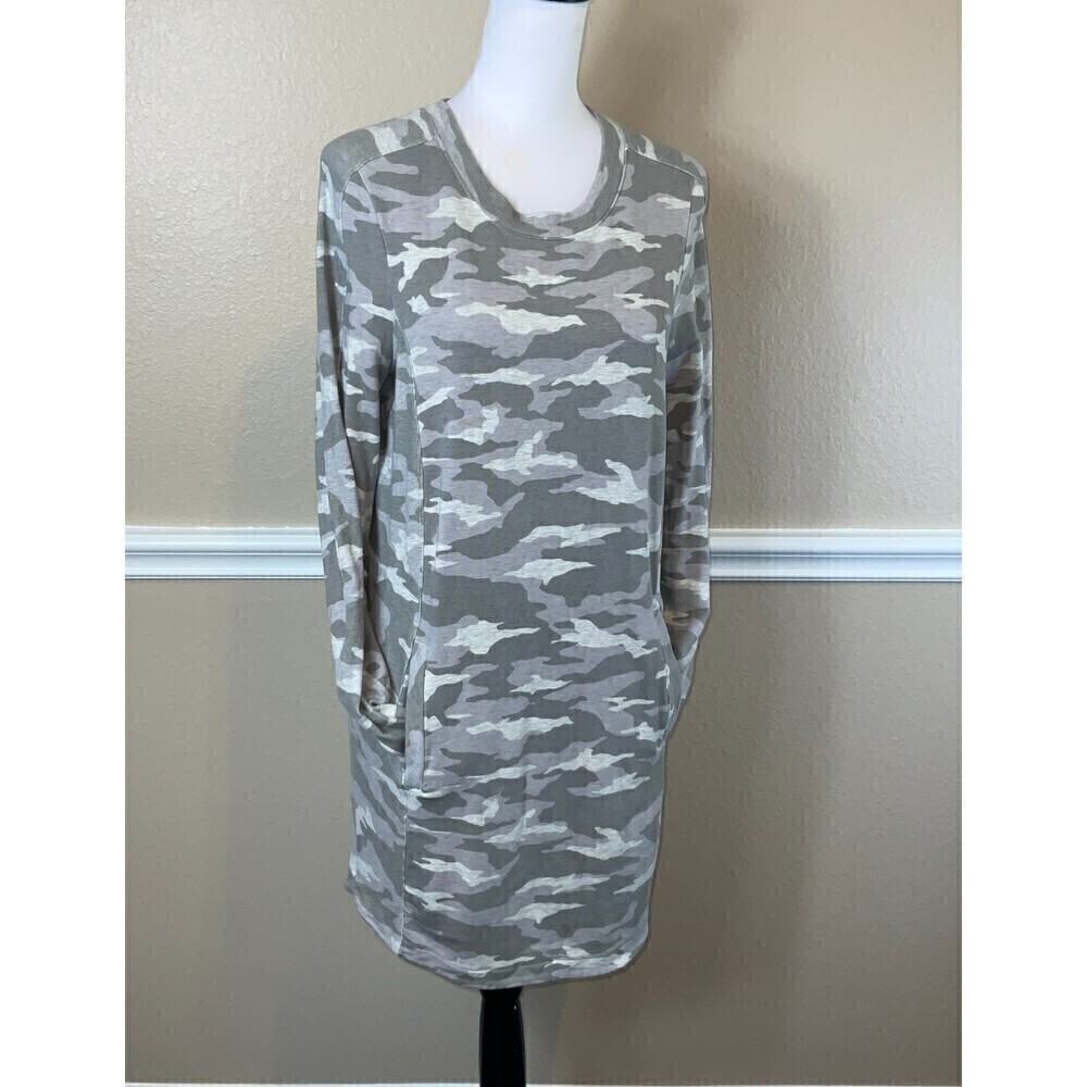 Athleta Women Gray Camo Dress Sz M Long Sleeve Active Sports Carefree Oversize - Picture 2 of 12